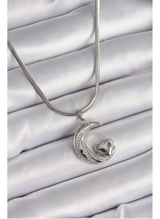 316L Çelik Gümüş Renk İtalyan Zincir Zirkon Taşlı Halil Figür Kalp Detay Kadın Kolye