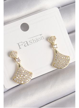 Pirinç Gold Renk Zirkon Taşlı Motif Model Kadın Küpe