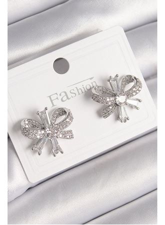 Pirinç Gümüş Renk Zirkon Taşlı Fiyonk Model Kadın Küpe