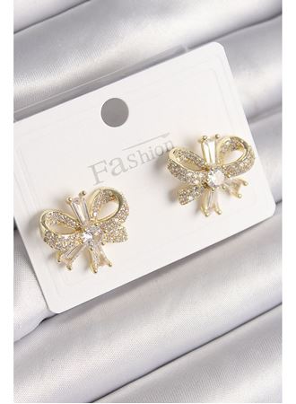 Pirinç Gold Renk Zirkon Taşlı Fiyonk Model Kadın Küpe