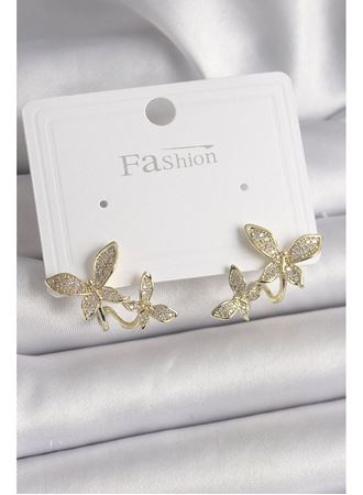 Pirinç Gold Renk Zirkon Taşlı Kelebek Model Kadın Küpe