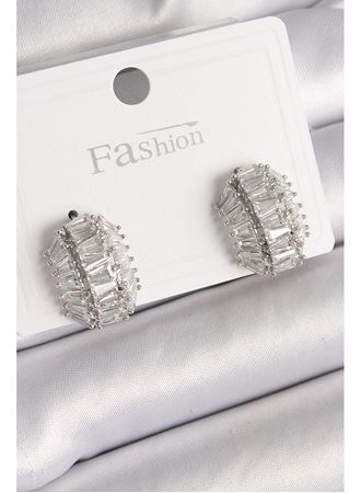 Pirinç Gümüş Renk Zirkon Taşlı Kaplumbağa Kabuğu Model Kadın Küpe