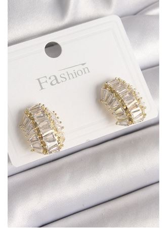 Pirinç Gold Renk Zirkon Taşlı Kaplumbağa Kabuğu Model Kadın Küpe