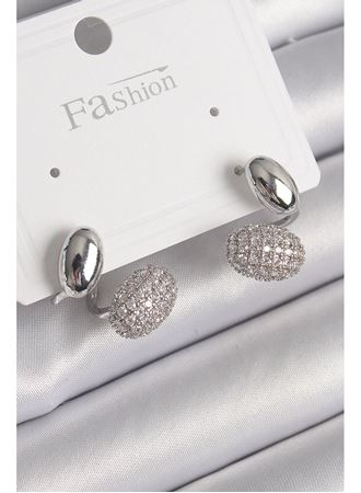 Pirinç Gümüş Renk Zirkon Taşlı Bombeli Model Kadın Küpe