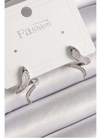 Pirinç Gümüş Renk Zirkon Taşlı Yılan Model Kadın Küpe