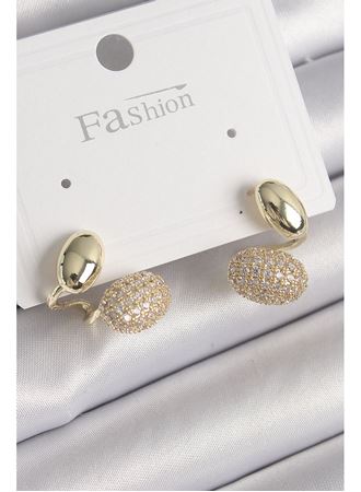 Pirinç Gold Renk Zirkon Taşlı Bombeli Model Kadın Küpe