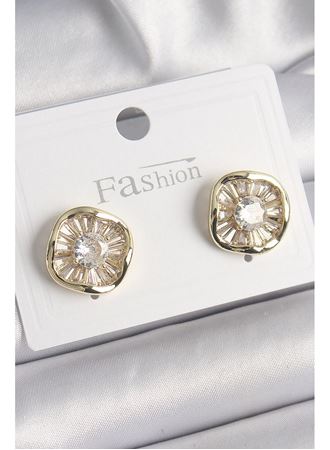 Pirinç Gold Renk Zirkon Taşlı Yonca Model Kadın Küpe