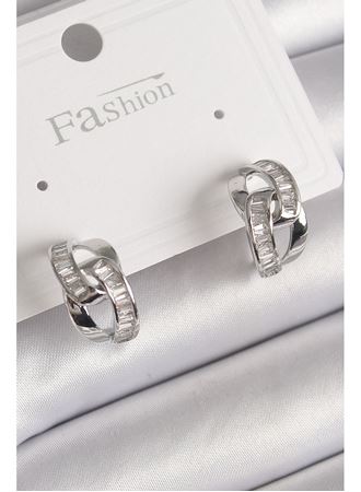 Pirinç Gümüş Renk Zirkon Taşlı Zincir Model Kadın Küpe