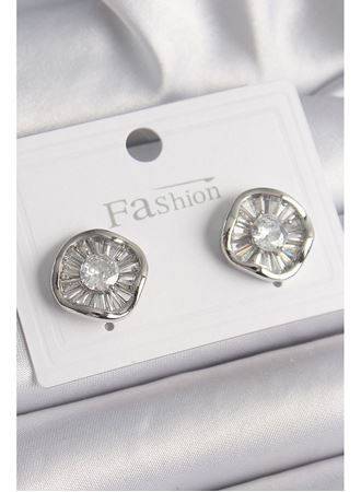 Pirinç Gümüş Renk Zirkon Taşlı Yonca Model Kadın Küpe