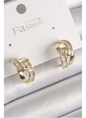 Pirinç Gold Renk Zirkon Taşlı Zincir Model Kadın Küpe