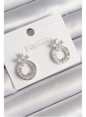 Pirinç Gümüş Renk Zirkon Taşlı Halka Model Çiçek Figür Kadın Küpe
