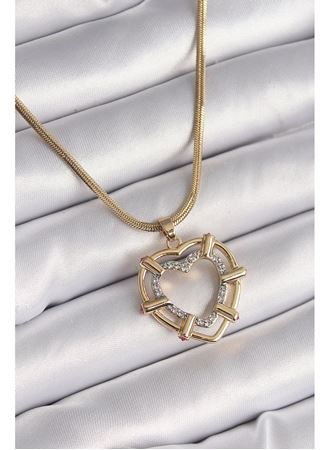 316L Çelik Gold Renk İtalyan Zincir Mix Renk Zirkon Taşlı Kalp Model Kadın Kolye