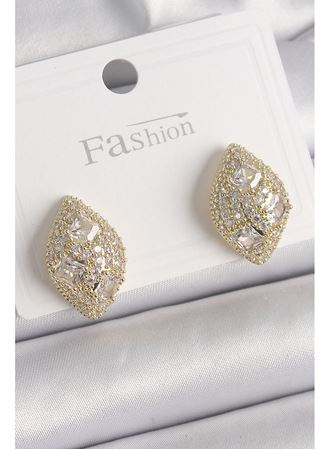 Pirinç Gold Renk Zirkon Taş İşlemeli Damla Model Kadın Küpe