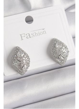 Pirinç Gümüş Renk Zirkon Taş İşlemeli Damla Model Kadın Küpe