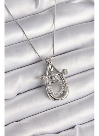 316L Çelik Gümüş Renk Zirkon Taşlı Damla Model Kadın Kolye