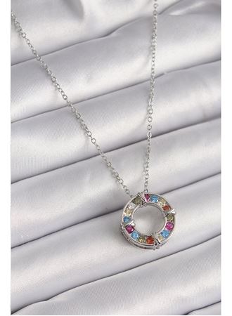 316L Çelik Gümüş Renk Zincir Renkli Zirkon Taşlı Xoxo Model Kadın Kolye