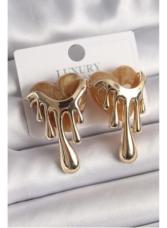 Pirinç Gold Renk Krem Sedefli Akan Kalp Model Kadın Küpe