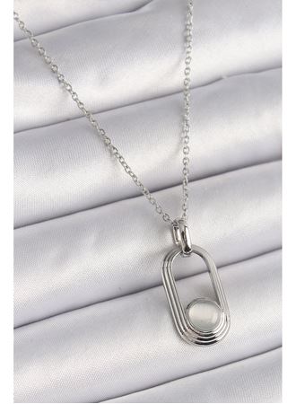 316L Çelik Gümüş Renk Zincir Beyaz Kedi Göz Model Kadın Kolye