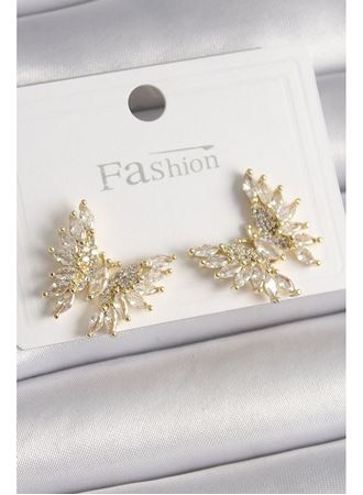 Pirinç Gold Renk Zirkon Taşlı Kelebek Model Kadın Küpe