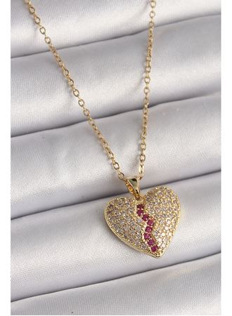 316L Çelik Gold Renk Zincir Zirkon Taşlı Kalp Model Kadın Kolye