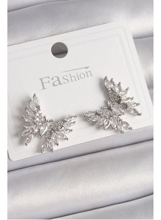 Pirinç Gümüş Renk Zirkon Taşlı Kelebek Model Kadın Küpe