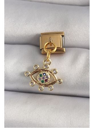 316L Çelik Gold Renk Sallantı Zirkon Taşlı Göz Model Nomination Charm