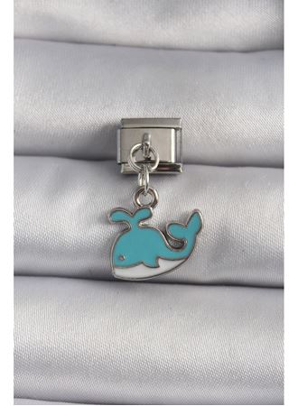 316L Çelik Gümüş Renk Sallantı Mavi Balina Model Nomination Charm