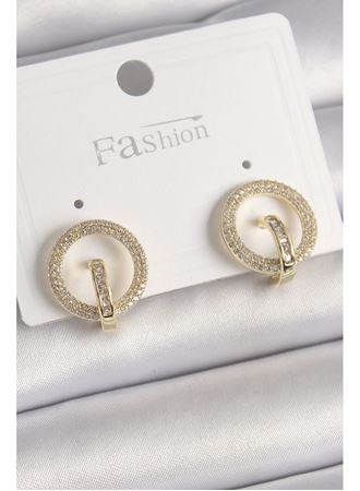 Pirinç Gold Renk Zirkon Taşlı Halka Model Kadın Küpe