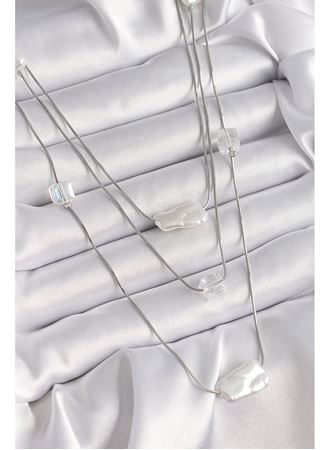 Pirinç Gümüş Renk Ezme İnci Model Çoklu Kadın Kolye