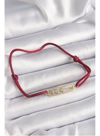 Kırmızı İpli Asansörlü Zirkon Taşlı Gold Messika Model Kadın Bileklik