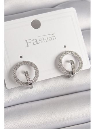 Pirinç Gümüş Renk Zirkon Taşlı Halka Model Kadın Küpe