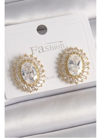 Pirinç Gold Renk Zirkon Taşlı Kadın Küpe