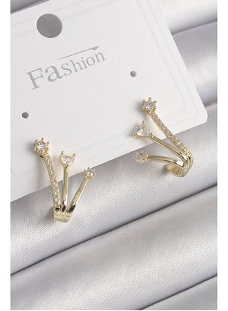 Pirinç Gold Renk Zirkon Taşlı Kadın Küpe