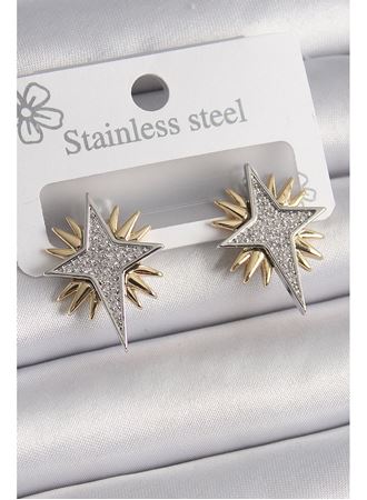 Pirinç Gold Gümüş Renk Zirkon Taşlı Kutup Yılıdız Model Kadın Küpe