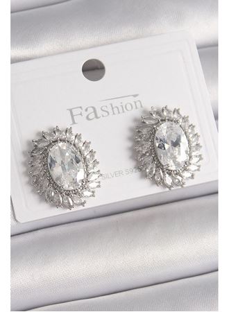 Pirinç Gümüş Renk Zirkon Taşlı Kadın Küpe