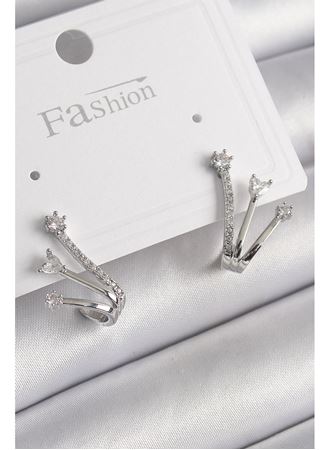 Pirinç Gümüş Renk Zirkon Taşlı Kadın Küpe