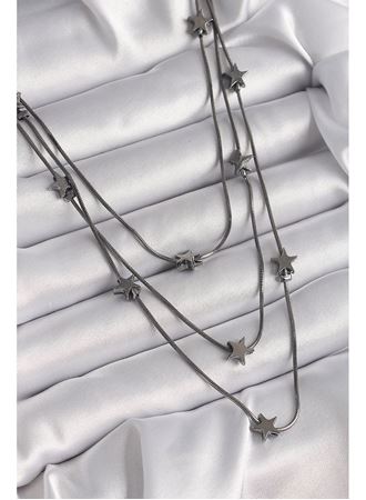 Pirinç Füme Renk 3'Lü Yıldız Model Kadın Kolye