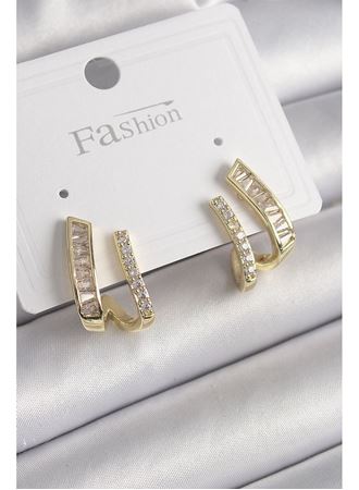 Pirinç Gold Renk Zirkon Taşlı Kadın Küpe