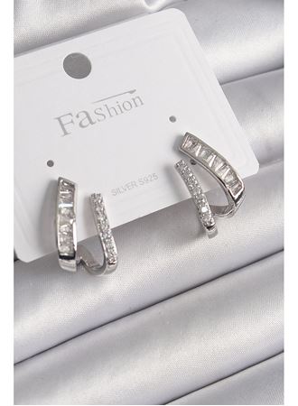 Pirinç Gümüş Renk Zirkon Taşlı Kadın Küpe