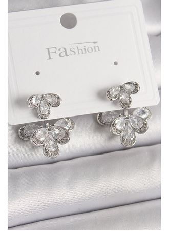 Pirinç Gümüş Renk Zirkon Taşlı Damla Model Kadın Küpe