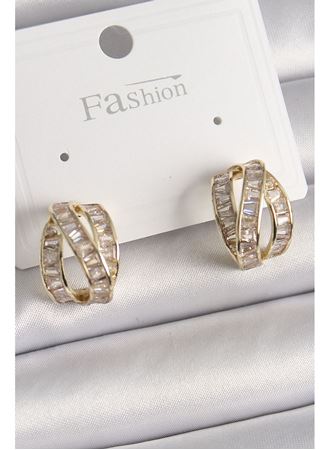 Pirinç Gold Renk Zirkon Taşlı Düğüm Halka Model Kadın Küpe