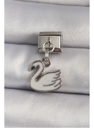 316L Çelik Gümüş Renk Sallantı Beyaz Kuğu Model Nomination Charm