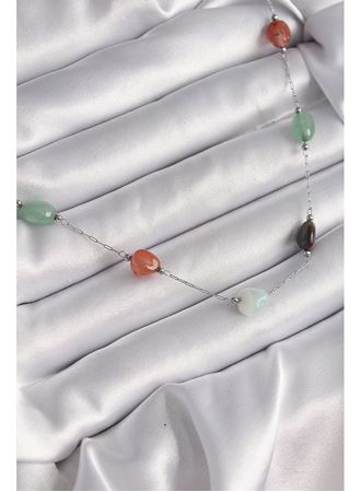 316L Çelik Gümüş Renk Zincir Renkli Doğaltaş Model Kadın Kolye