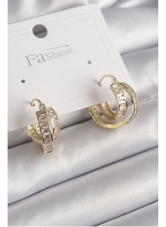 Pirinç Gold Renk Zirkon Taşlı Halka Model Kadın Küpe