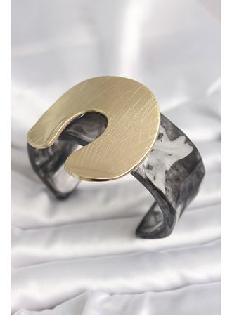 Siyah Mermer Desen Akrilik Plastik Gold Nal Model Plaka Vintage Kadın Bilezik