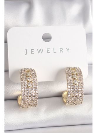 Pirinç Gold Renk Zirkon Taşlı Halka Messika Model Kadın Küpe