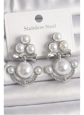 Pirinç Gümüş Renk Sallantı İncili Çapa Model Kadın Küpe