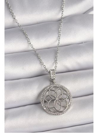316L Çelik Gümüş Renk Zincir Zirkon Taşlı Lotus Model Kadın Kolye