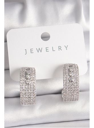 Pirinç Gümüş Renk Zirkon Taşlı Halka Messika Model Kadın Küpe