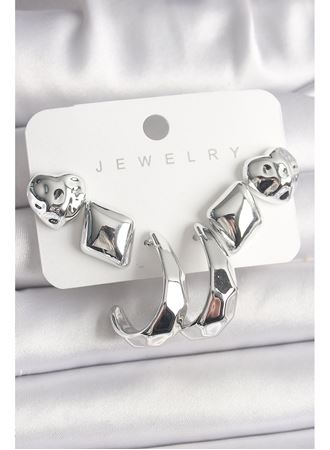 Gümüş Renk Kalp Halka Figür CCB Plastik Kadın Küpe Seti